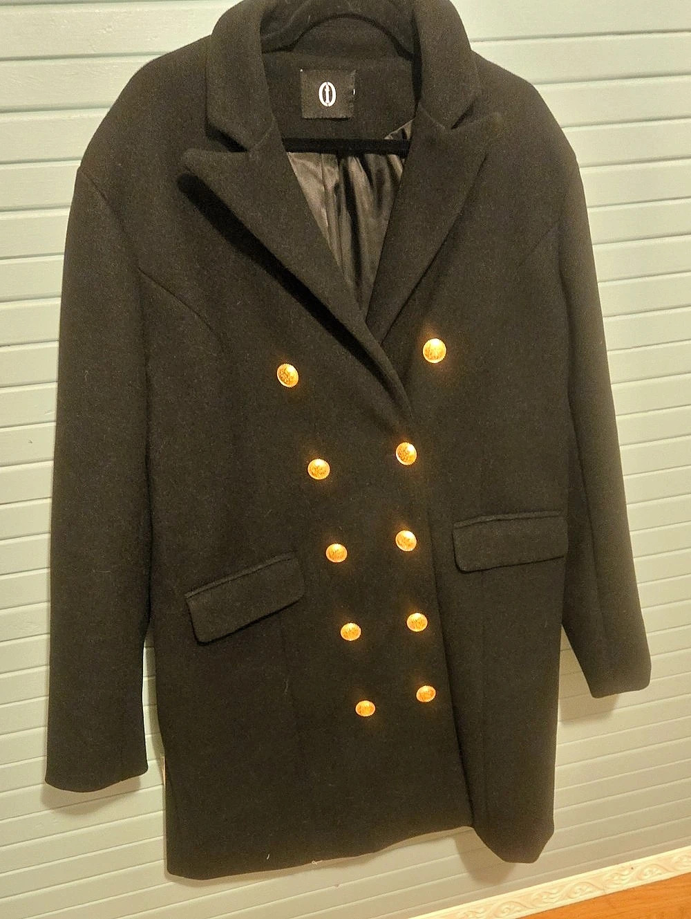 Double-Breasted Pea Coat in Black Like New